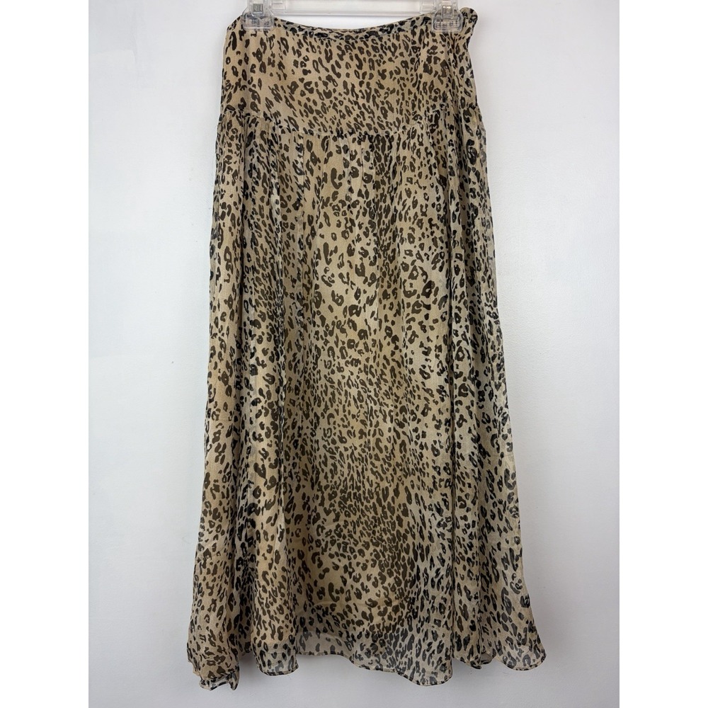 Valerie Stevens Silk Maxi Skirt Womens 6 Leopard Print Flowy Old Money Career
